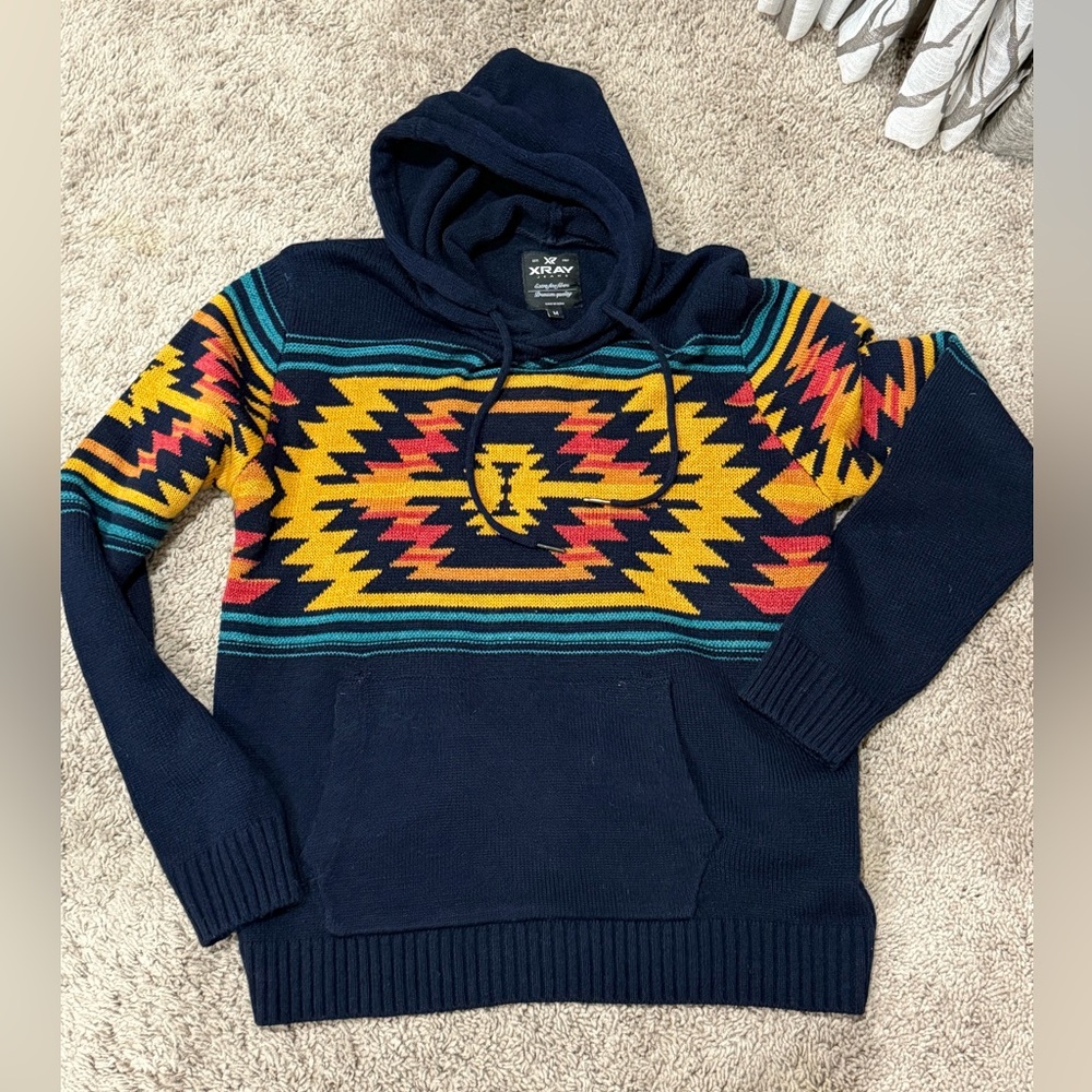 XRAY Jeans Southwestern Accent Pattern Pullover Hoodie, medium
